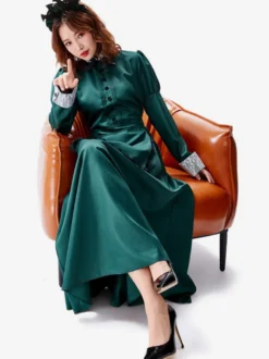 Costumes Halloween Robe Verte Vintage Ensemble De Femme Fête Déguisement