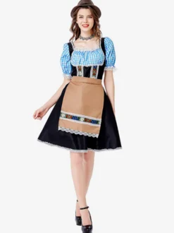 Costumes Marchandises de vacances Costumes de vacances Halloween Style européen Plaid Noir Fibre de polyester