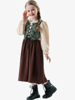 Costumes Oktoberfest Fête de la bière Enfants Ensemble Marron Robe Déguisement