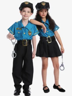 Costumes Police Pour Enfants Bleu Halloween Fibre De Polyester Ensemble De Polyester Pantalon À Ceinture Pour Garçon