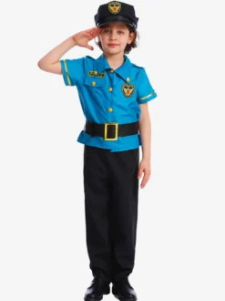 Costumes Police Pour Enfants Bleu Halloween Fibre De Polyester Ensemble De Polyester Pantalon À Ceinture Pour Garçon