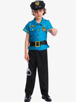 Costumes Police Pour Enfants Bleu Halloween Fibre De Polyester Ensemble De Polyester Pantalon À Ceinture Pour Garçon