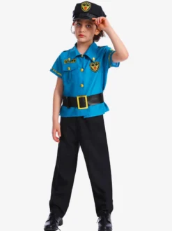 Costumes Police Pour Enfants Bleu Halloween Fibre De Polyester Ensemble De Polyester Pantalon À Ceinture Pour Garçon