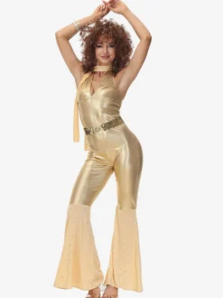 Costumes Rétro Or En Polyester Combinaison Rétro Pour Femmes Costume Vintage 1970s Déguisement