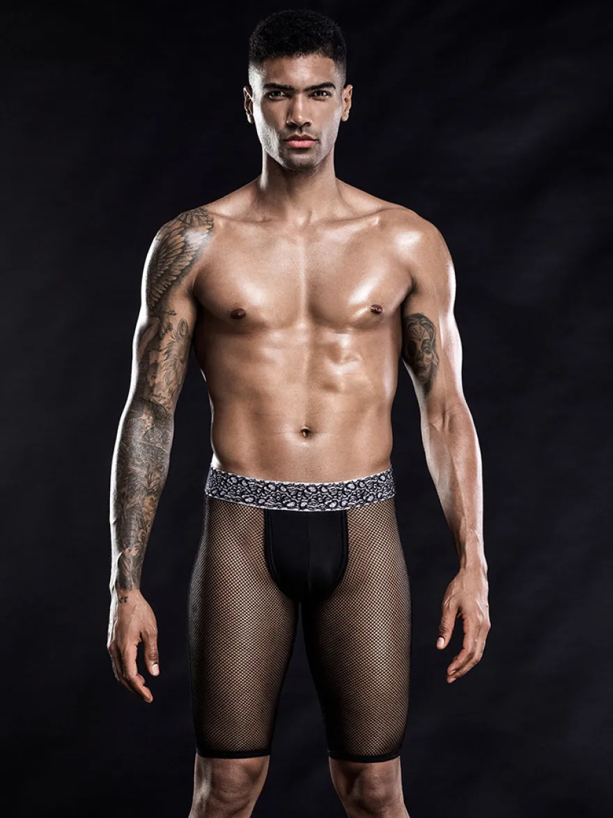 Costumes sexy pour hommes Pantalons de jeu de rôle en maille extensible noire
