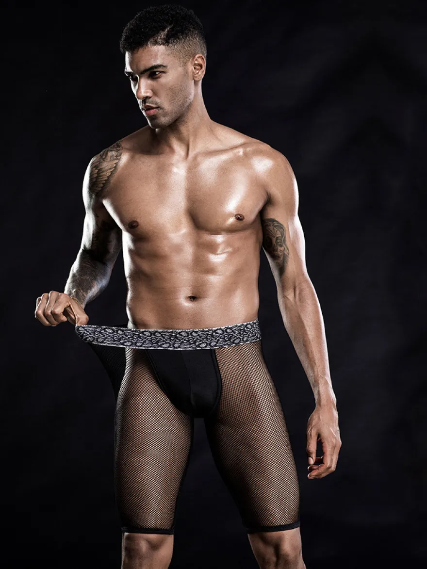 Costumes sexy pour hommes Pantalons de jeu de rôle en maille extensible noire