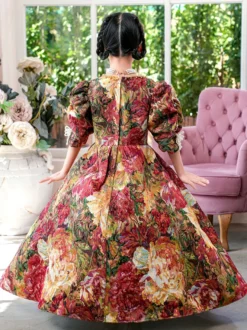 Costumes victoriens rococo Robe à imprimé floral coloré Robe rétro pour fille