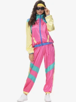 Costumes Vintage Rétro Roses Ensemble En Polyester Costume 1970s Ensemble Femme