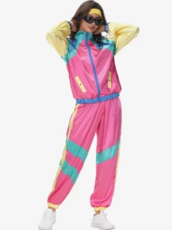 Costumes Vintage Rétro Roses Ensemble En Polyester Costume 1970s Ensemble Femme