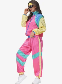 Costumes Vintage Rétro Roses Ensemble En Polyester Costume 1970s Ensemble Femme