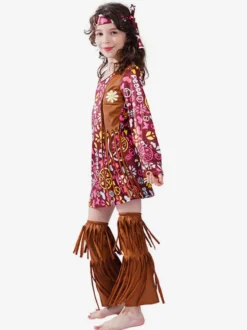 Costumes Vintage 1950s Pour Enfants Rouge Ensemble Halloween Fibre De Polyester Pour Fille Robe En Jambières