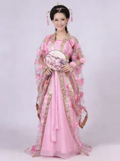 Costume Traditionnel Chinois Femme Tulle Hanfu Robe Ancienne Dynastie Tang 3 Pièces Déguisements Halloween