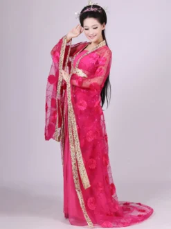 Costume Traditionnel Chinois Femme Tulle Hanfu Robe Ancienne Dynastie Tang 3 Pièces Déguisements Halloween