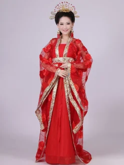 Costume Traditionnel Chinois Femme Tulle Hanfu Robe Ancienne Dynastie Tang 3 Pièces Déguisements Halloween