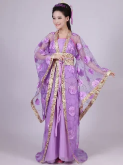 Costume Traditionnel Chinois Femme Tulle Hanfu Robe Ancienne Dynastie Tang 3 Pièces Déguisements Halloween