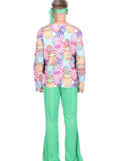 Costume vert Hippies imprimé floral manches longues haut en fibre Costumes rétro pour homme Ensemble vintage
