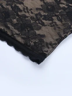 Crop top en dentelle florale pour femme - Noir sexy col en V manches longues - Tenue de soirée printanière 2026