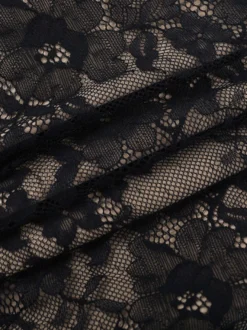 Crop top en dentelle florale pour femme - Noir sexy col en V manches longues - Tenue de soirée printanière 2026