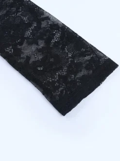 Crop top en dentelle florale pour femme - Noir sexy col en V manches longues - Tenue de soirée printanière 2026