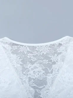 Crop top sexy en dentelle transparente pour femme - Décolleté en V profond manches longues coupe ajustée - Style coquette tenue de soirée en boîte de nuit 2026