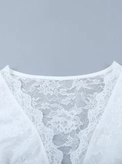 Crop top sexy en dentelle transparente pour femme - Décolleté en V profond manches longues coupe ajustée - Style coquette tenue de soirée en boîte de nuit 2026