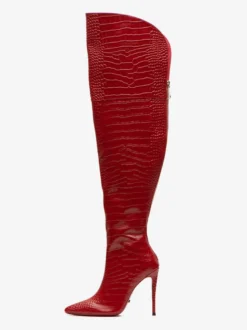 Cuissardes argentées Bottes à talons hauts argentées motif pierre