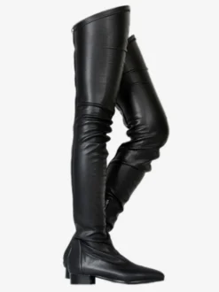 Cuissardes Bottes d'hiver pour femme à bout pointu et talon de chiot de couleur unie