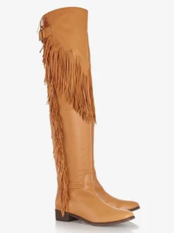 Cuissardes Bottes Plates Au-Dessus Du Genou Pour Femmes Avec Frange Bout Rond Avec Boucle