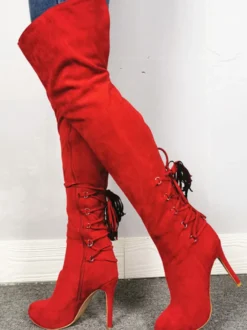 Cuissardes Cuissardes à bout pointu rouges et fermeture éclair à talons hauts