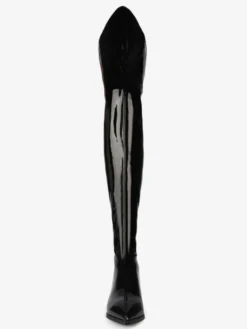 Cuissardes Cuissardes Femmes Cuir Brillant Noir Bout Pointu Cuissardes Plates