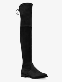 Cuissardes En Daim Femmes Bottes Plates Hautes Élastiques À Bout Rond
