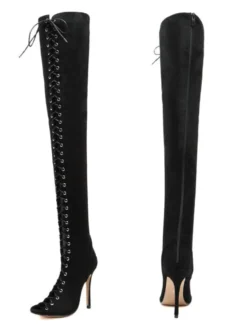 Cuissardes Femme Nubuck Lacets Peep Toe Talon Aiguille Cuissardes Cuissardes