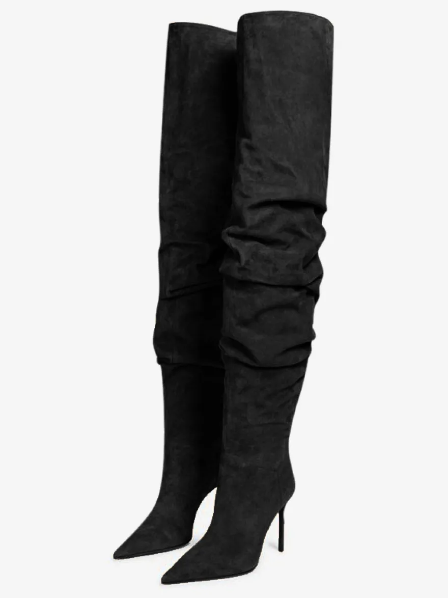 Cuissardes Femmes Bout Pointu Talon Aiguille Suède Cuir