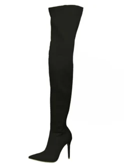 Cuissardes Femmes Tissu Élastique Bout Pointu Talon Aiguille Sur Les Bottes Au Genou