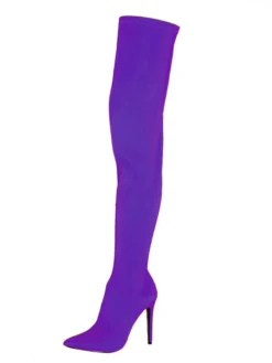 Cuissardes Femmes Tissu Élastique Bout Pointu Talon Aiguille Sur Les Bottes Au Genou