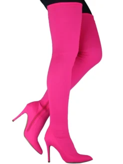 Cuissardes Femmes Tissu Élastique Bout Pointu Talon Aiguille Sur Les Bottes Au Genou