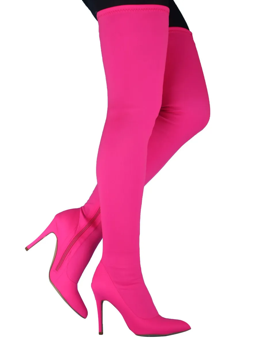 Cuissardes Femmes Tissu Élastique Bout Pointu Talon Aiguille Sur Les Bottes Au Genou