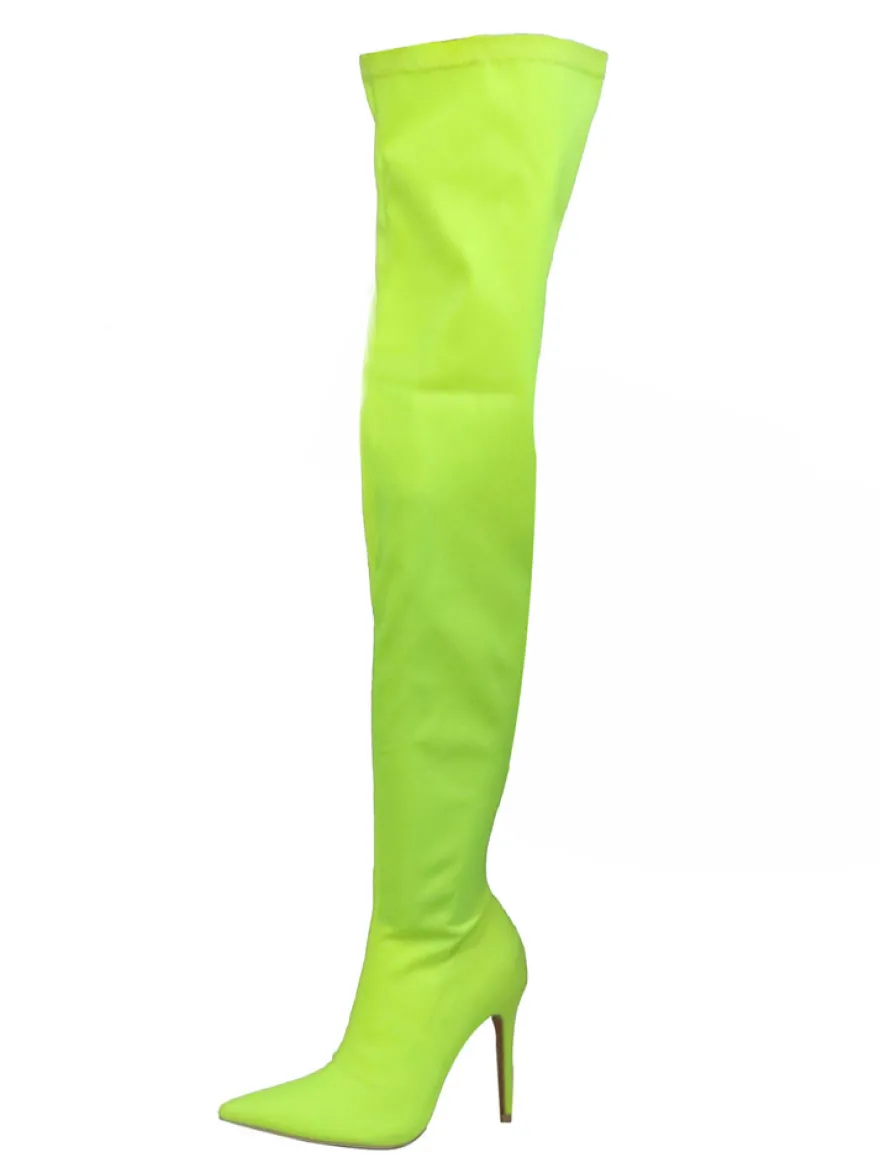 Cuissardes Femmes Tissu Élastique Bout Pointu Talon Aiguille Sur Les Bottes Au Genou