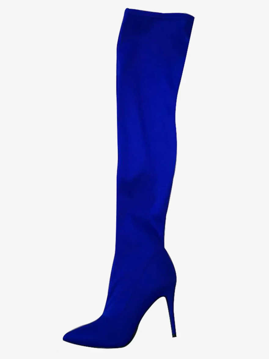 Cuissardes Femmes Tissu Élastique Bout Pointu Talon Aiguille Sur Les Bottes Au Genou