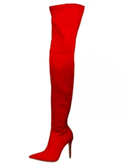 Cuissardes Femmes Tissu Élastique Bout Pointu Talon Aiguille Sur Les Bottes Au Genou