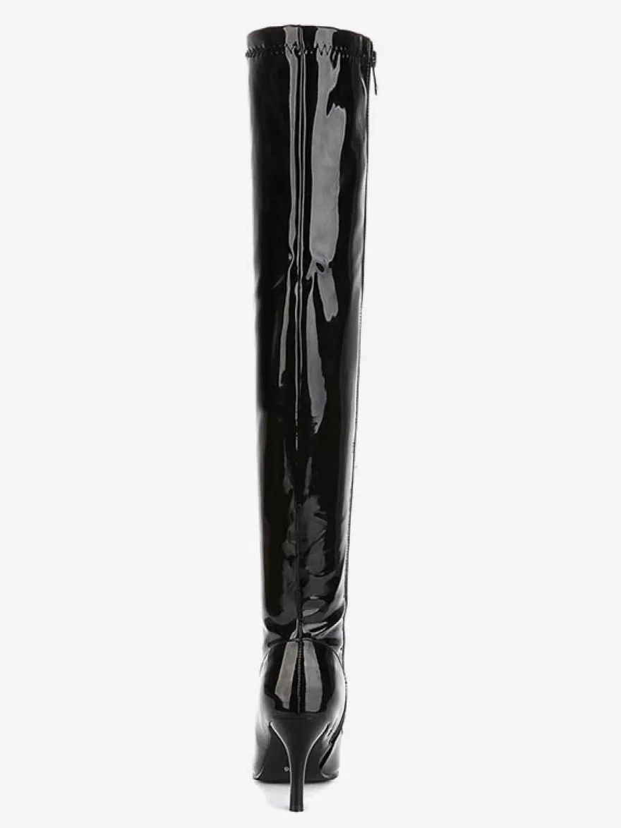 Cuissardes Femmes Vernis Bout Pointu Stiletto Cuir Brillant Talon Cuissardes