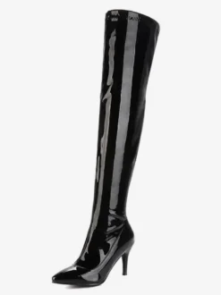 Cuissardes Femmes Vernis Bout Pointu Stiletto Cuir Brillant Talon Cuissardes