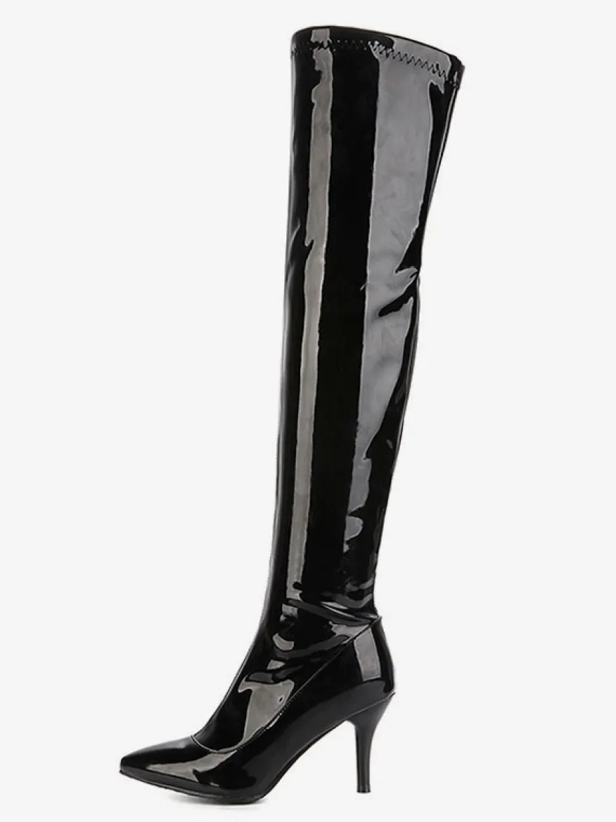 Cuissardes Femmes Vernis Bout Pointu Stiletto Cuir Brillant Talon Cuissardes