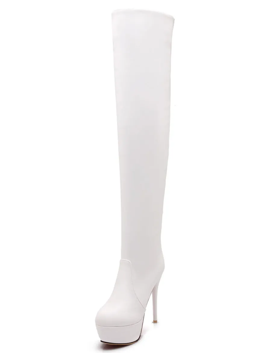 Cuissardes femme talon haut plateforme en PU