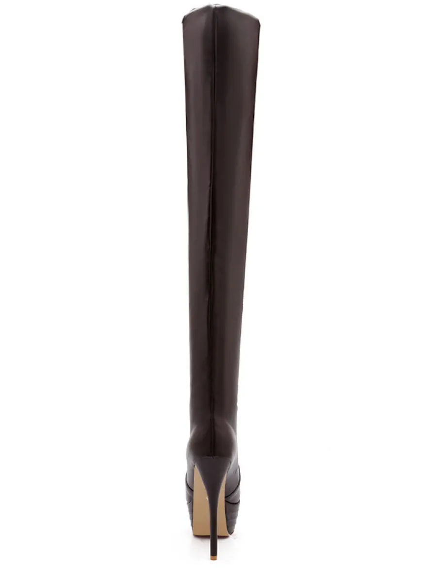 Cuissardes femme talon haut plateforme en PU