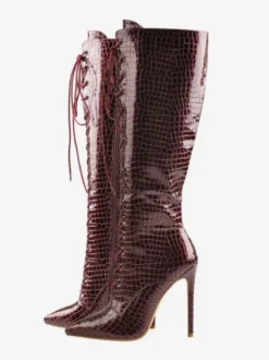 Cuissardes Hautes Au Genou À Lacet Femmes Bottes Hautes À Talons Aiguilles Chics Léopard