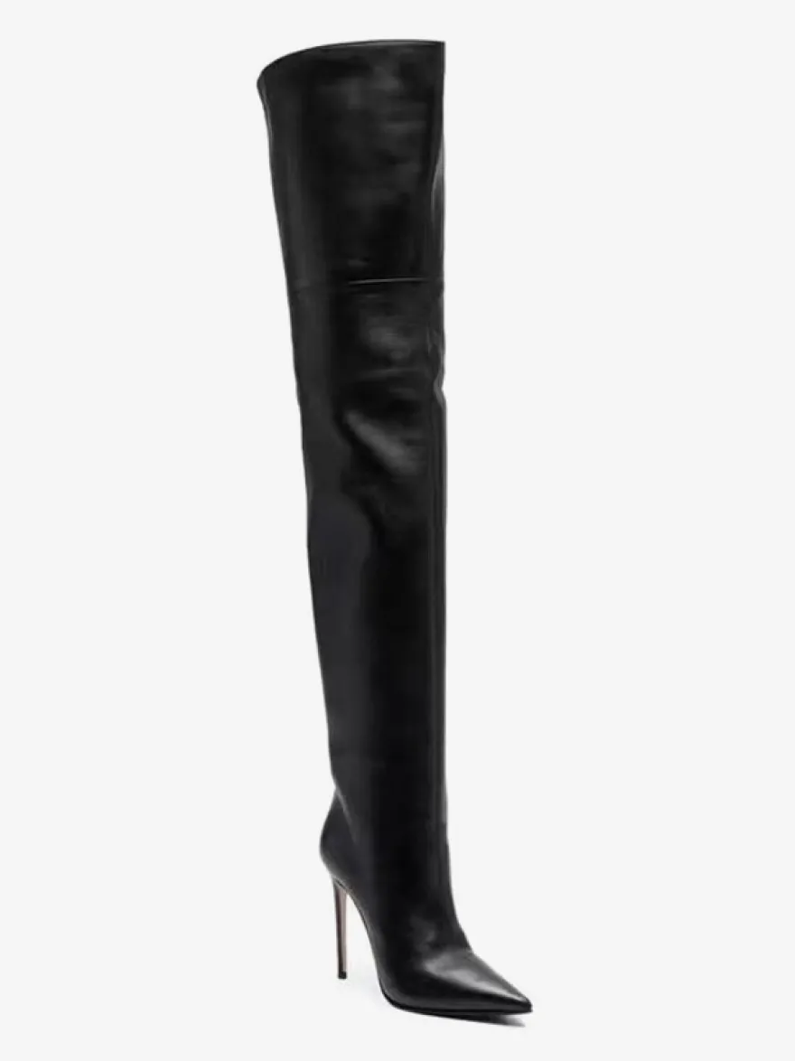 Cuissardes Noires À Bout Pointu À Talons Hauts Bottes Sexy Femme