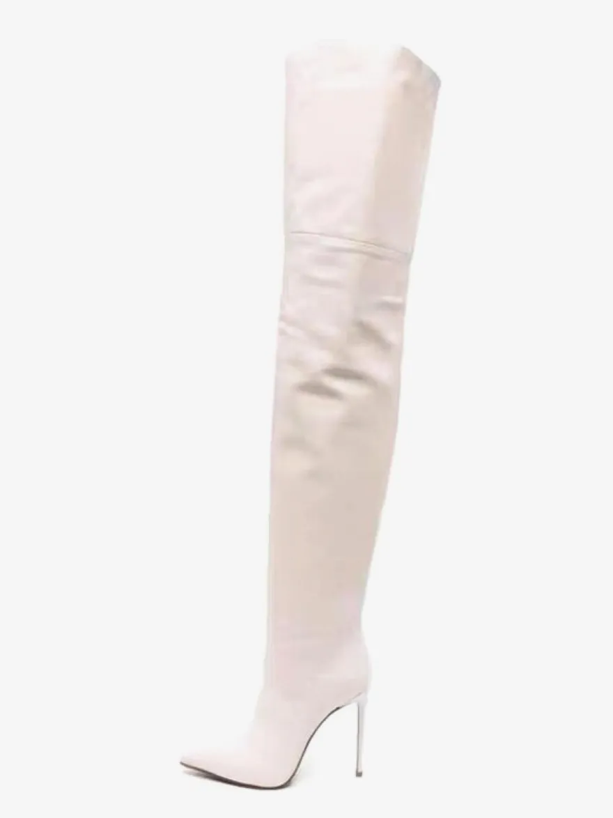 Cuissardes Noires À Bout Pointu À Talons Hauts Bottes Sexy Femme