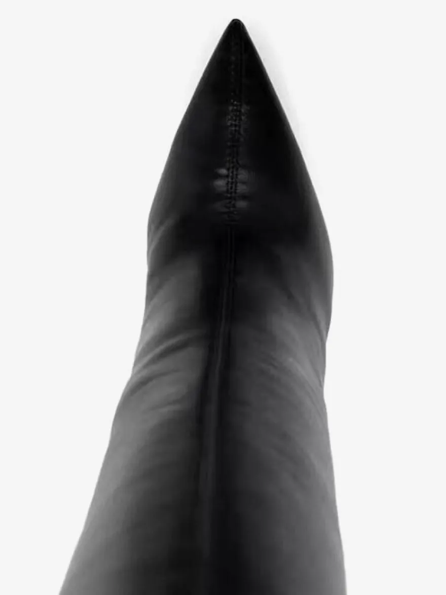 Cuissardes Noires À Bout Pointu À Talons Hauts Bottes Sexy Femme
