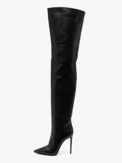 Cuissardes Noires À Bout Pointu À Talons Hauts Bottes Sexy Femme